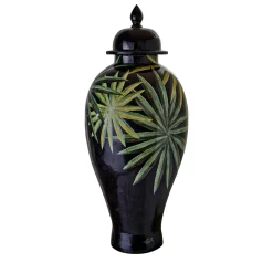 Tropical & Flowers Clyde Palm Leaves Vase with Lid
