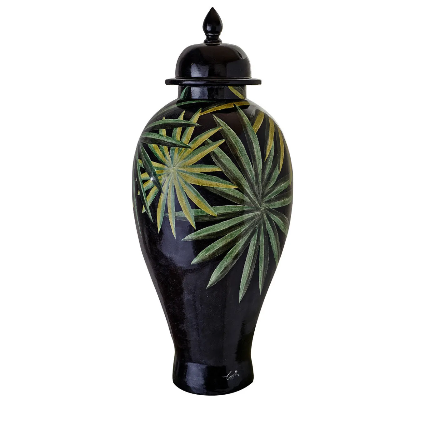 Tropical & Flowers Clyde Palm Leaves Vase with Lid