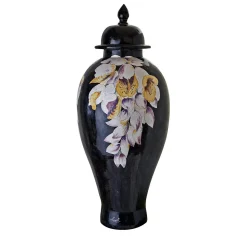 Tropical & Flowers Clyde Purple Orchids Vase with Lid