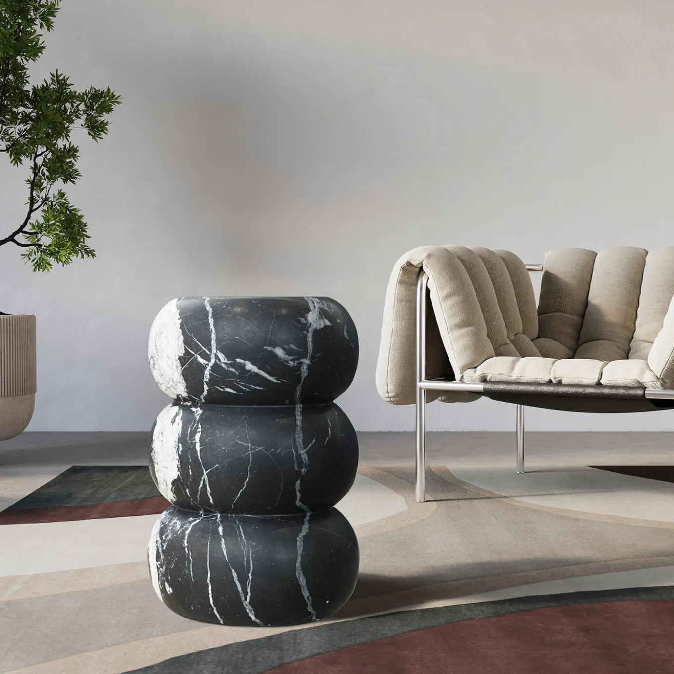 Tubby Nero Marquina Stone Side Table