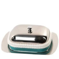 Turquoise & White Butter Dish with Lid