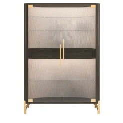 Two-Door Brown Bar Cabinet with LED Light