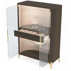 Two-Door Brown Bar Cabinet with LED Light