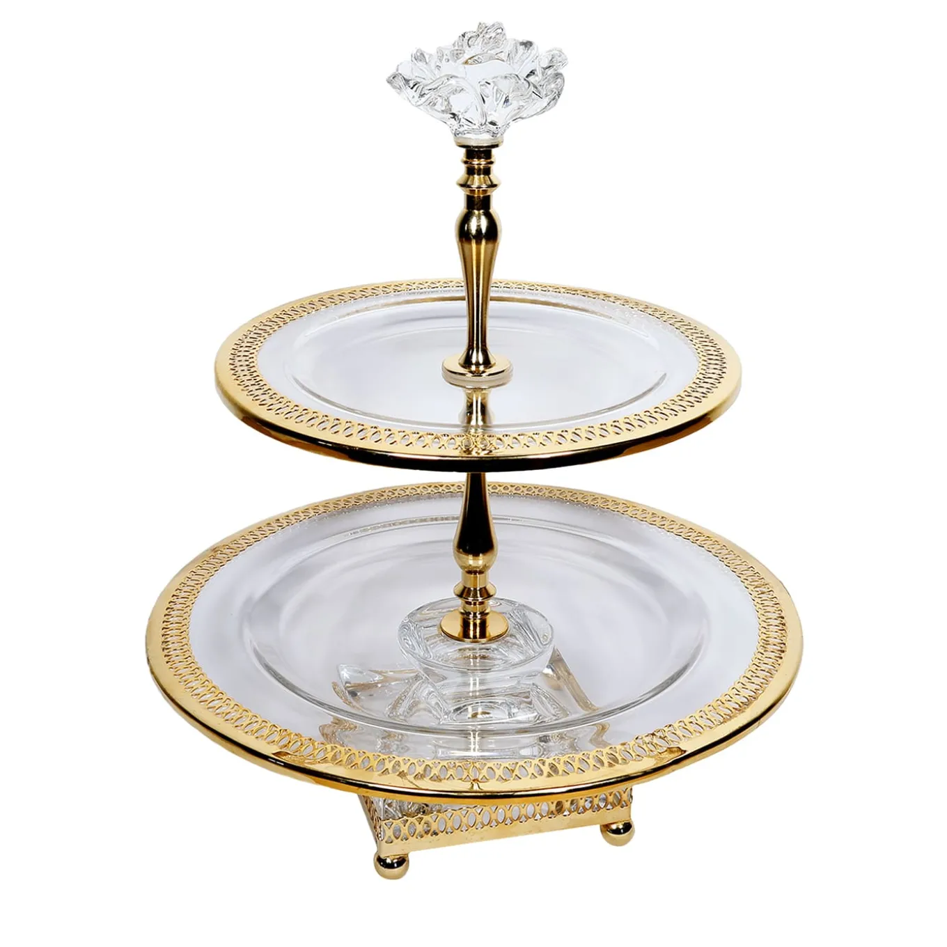 Two-Tiered Glass Dessert Stand with 24K Gold