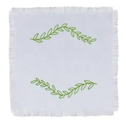 Ulivo Pugliese Set of 6 Fringed Embroidered White Napkins
