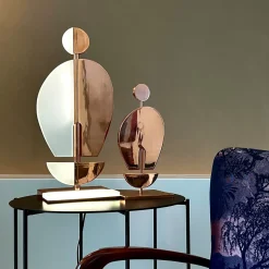 Umanoide Pink Brass and Opaline White Glass Sculptural Table Lamp