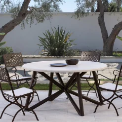 Uni 150 beige travertine stone outdoor dining table