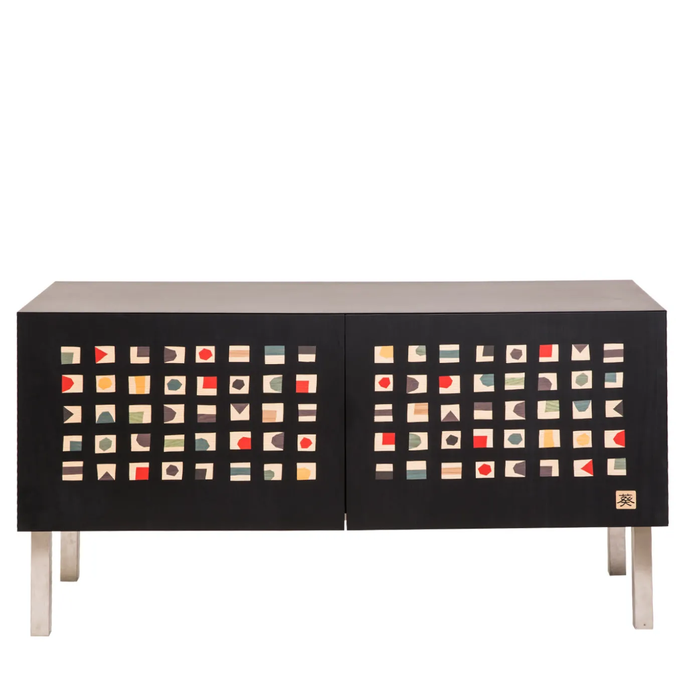 Unique Colorful Wood Steel 2 Door Sideboard Shelves