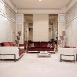 Universal red and white velvet armchair