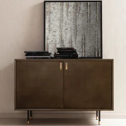 Universe 2-Door Bronze Bar Cabinet with Brass Details