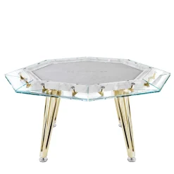 Unootto Gold and White Carrara Marble 8 Players Game Table