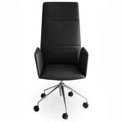Vela Tall Black Leather Swivel Armchair by Lievore Altherr Molina