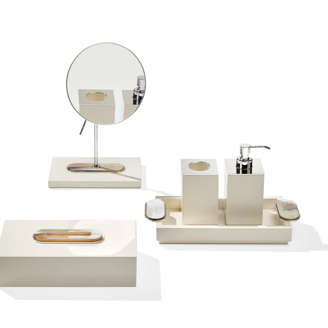 Veletta Ivory Lacquered Wood Magnifying Mirror