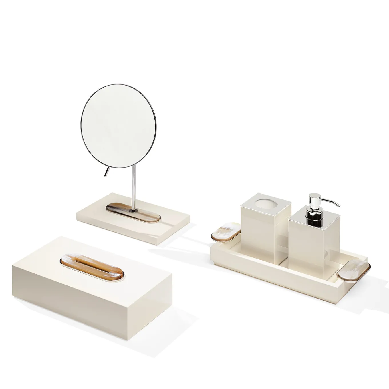 Veletta Ivory Lacquered Wood Magnifying Mirror