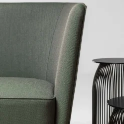 Velour Green Chaise Longue with Tray- Right