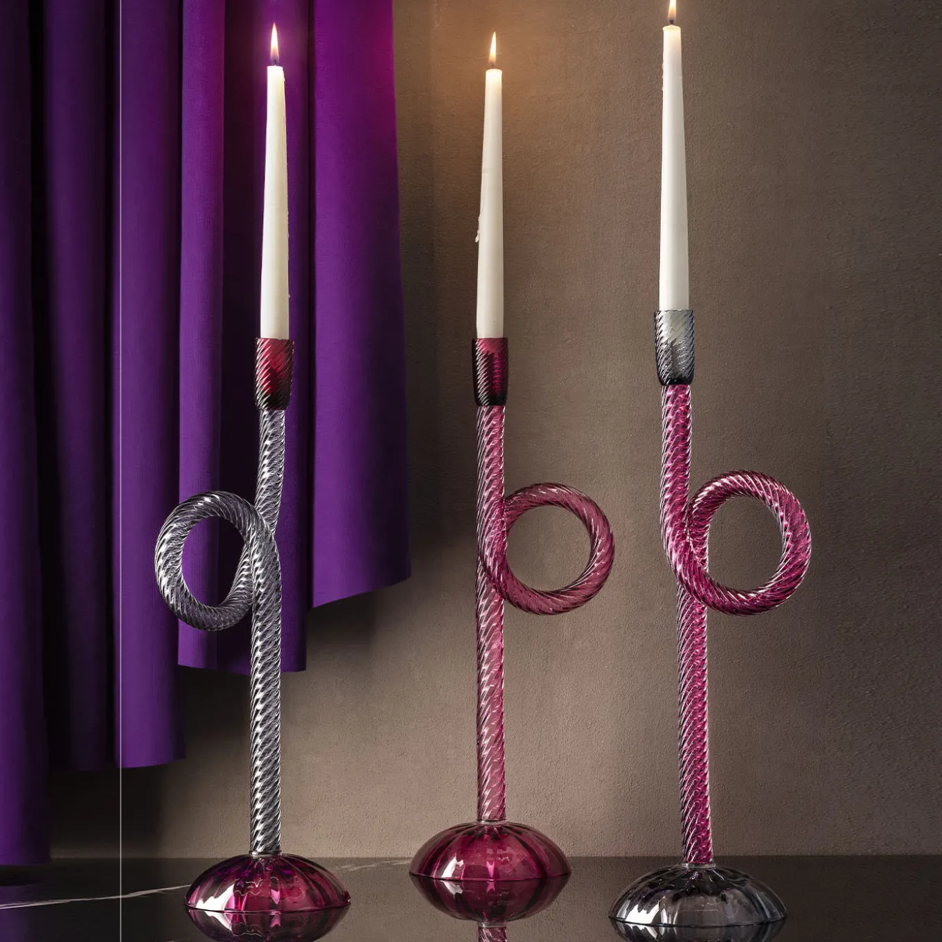 Venetian Pink Knot Murano Glass Candle Holder #2