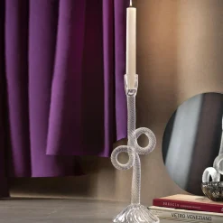 Venetian Transparent Double Knot Murano Glass Candle Holder