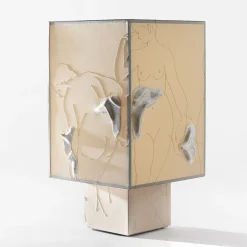 Vestale Beige Embroidered Textile and Ceramic Table Lamp by CContinua+Mamt