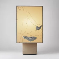 Vestale Beige Embroidered Textile and Ceramic Table Lamp by CContinua+Mamt