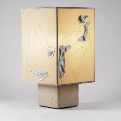 Vestale Beige Embroidered Textile and Ceramic Table Lamp by CContinua+Mamt