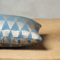 Viburno Rectangular Patterned Blue & Beige Cushion