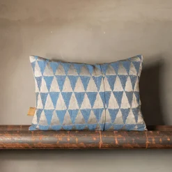 Viburno Rectangular Patterned Blue & Beige Cushion