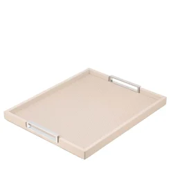 Victor Beige Leather Tray with Chrome Handles