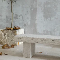 Vicum Travertine Stone Outdoor Bench