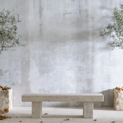 Vicum Travertine Stone Outdoor Bench