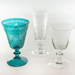 Vienna Set of 6 Etched Teal Water Glasses