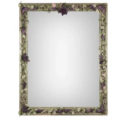 Vine Mirror with Capodimonte Porcelain Grapes and Silver Finish