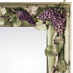 Vine Mirror with Capodimonte Porcelain Grapes and Silver Finish