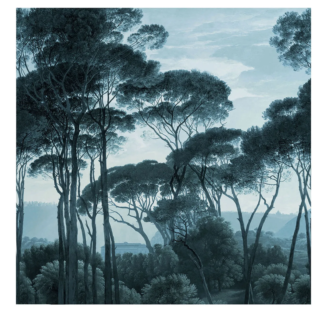 Vintage Blue Trees Landscape Wallpaper