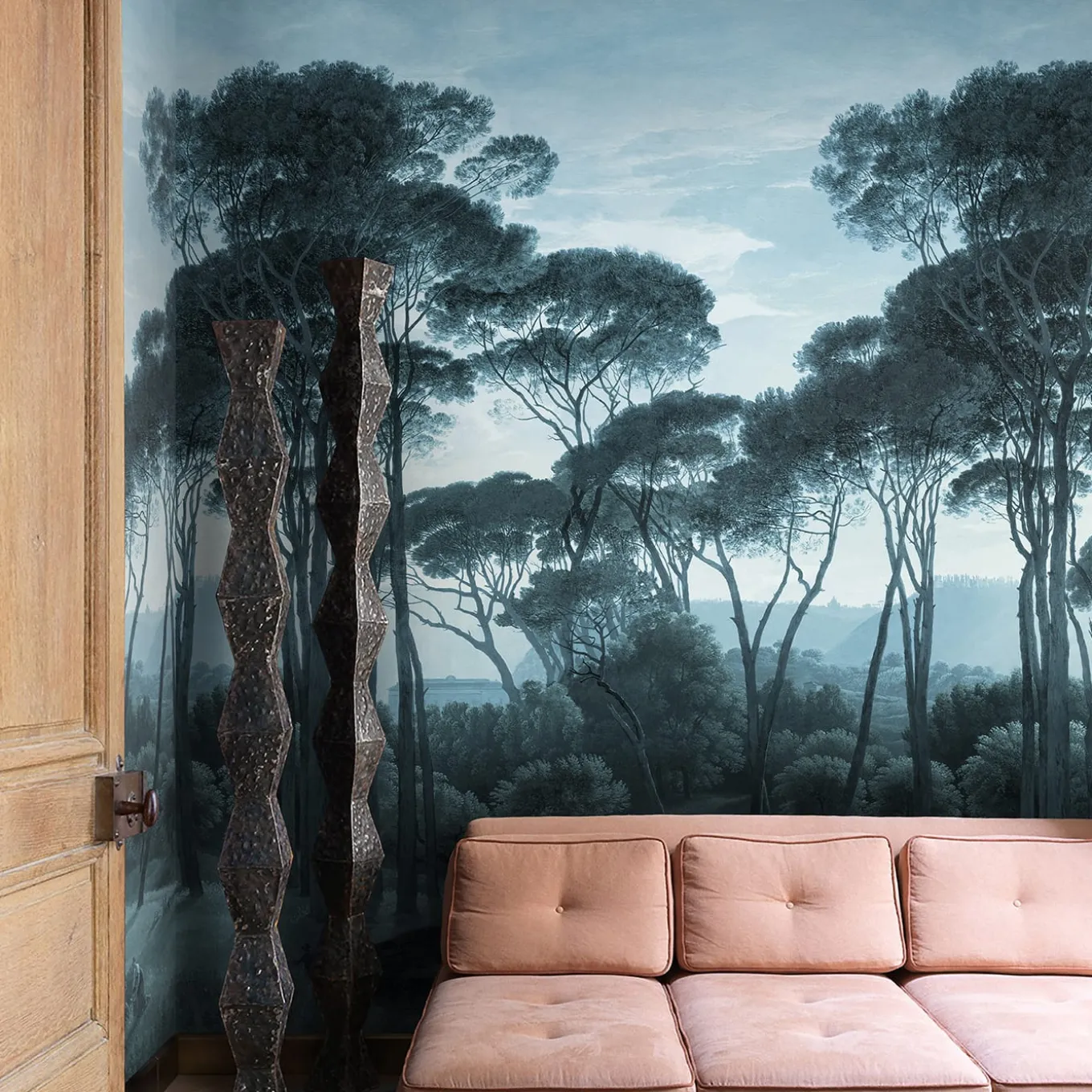 Vintage Blue Trees Landscape Wallpaper