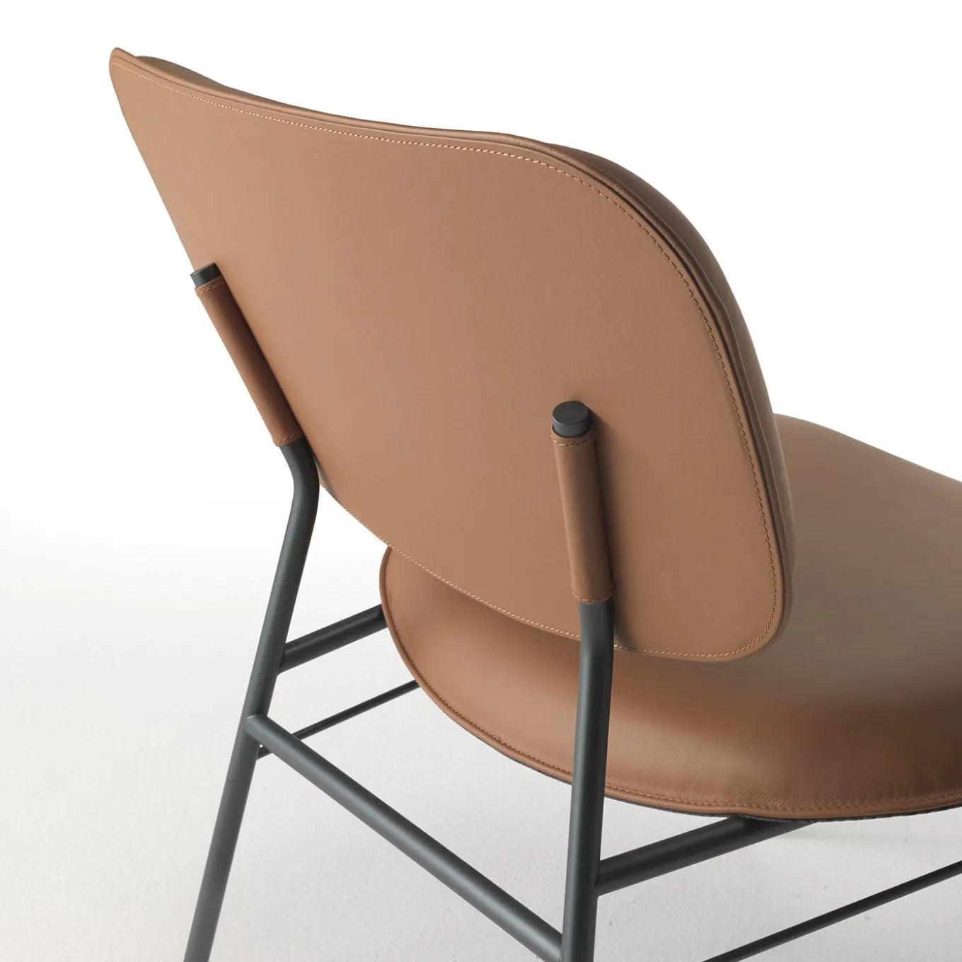 Vintage Brown Leather Lounge Chair with Metal Frame