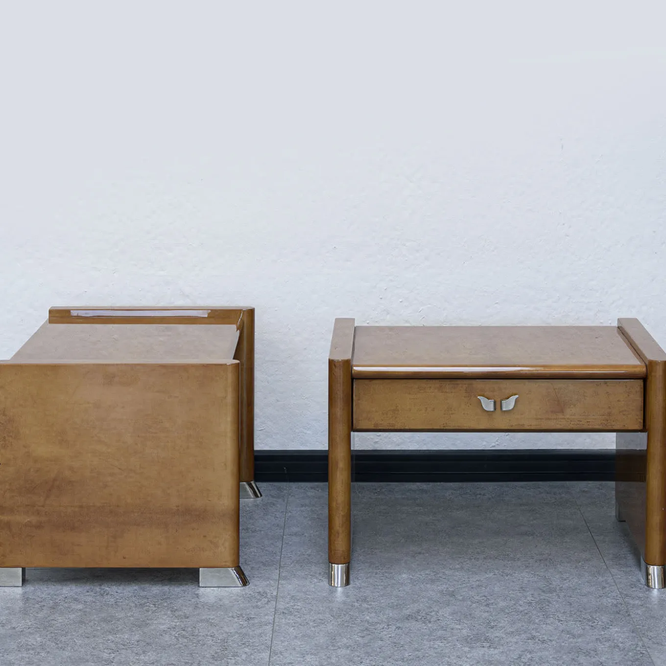 Vintage Goatskin Bedside Table