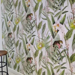 Vintage Tropical Forest with Jaguars and Parrots Wallpaper