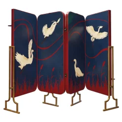 Virna Leather Double-Face Four-Panel Screen