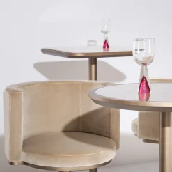 Virna Taupe Velvet Swivel Bar Stool With Backrest