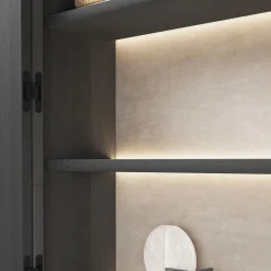 Vittorio Black Rough Leather And Ash Wood Cabinet