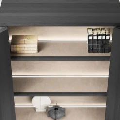 Vittorio Black Rough Leather And Ash Wood Cabinet