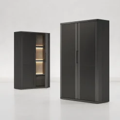 Vittorio Black Rough Leather And Ash Wood Cabinet
