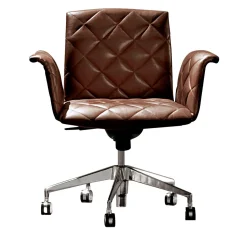 Vogue Quilted Brown Leather Swivel Armchair with Castors