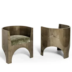 Volta Wood and Green Velvet Cushion Chair by Storagemilano