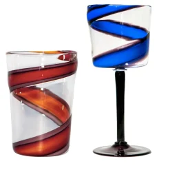 Vortex Set of Blue/Purple Stem Glass and Red/Purple Glass