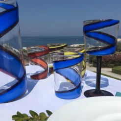 Vortex Set of Stem Glass and Glass in Blue/Purple