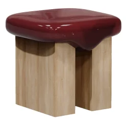 Wax Bordeaux Glossy wood & solid ash wood Stool by Artefatto Design Studio