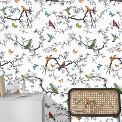 Whimsical Birds and Butterflies Wallpaper