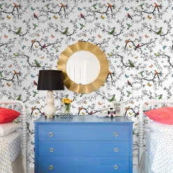 Whimsical Birds and Butterflies Wallpaper
