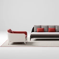White Armchair with Red Cushions